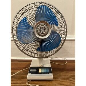 Vintage Panasonic  F-1205 5 Way Oscillating Desk Fan 12" Trans Blue Blade Tested
